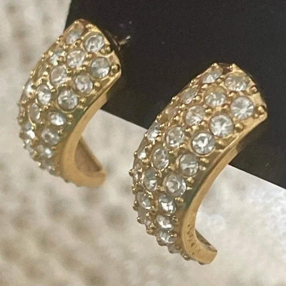 Vintage Roman Gold Tone And Crystal Earrings - Picture 3 of 14